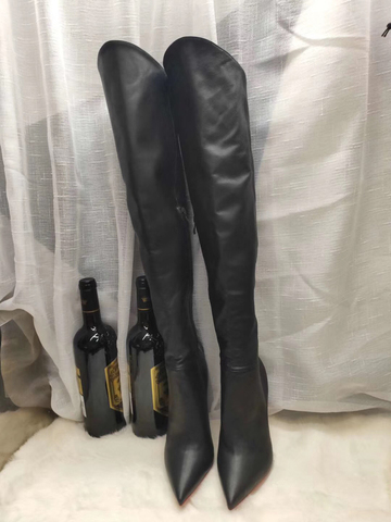 Nueva llegada negro mate suave de cuero de las mujeres de invierno botas sobre la rodilla delgada tacones fondo rojo tamaño 34-45 ► Foto 1/6