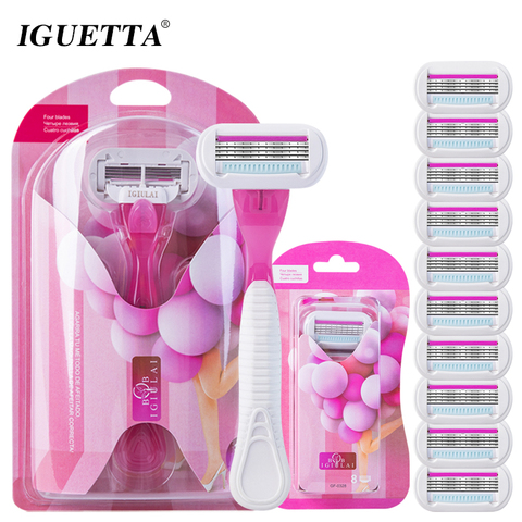 Juego de afeitado de 4 capas para mujer, 1 soporte y 11 cuchillas, afeitadora Manual de belleza de seguridad, herramienta de depilación de Bikini de afeitado inoxidable ► Foto 1/6