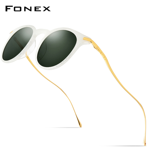 FONEX acetato de gafas de sol hombres Vintage redondo polarizadas lentes de sol para dama alta calidad espejo UV400 tonos 857 ► Foto 1/6