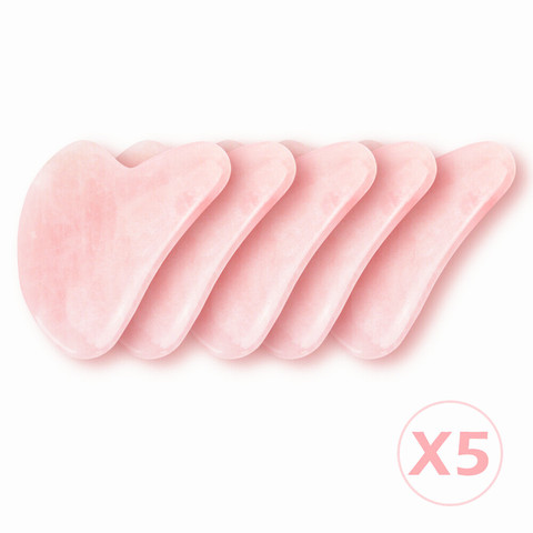 Gua Sha-rascador de cuarzo rosa para el cuidado de la piel, piedra de Jade en forma de corazón, masaje hecho a mano, tablero de Guasha, antiarrugas, 5 uds. ► Foto 1/6