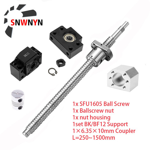 1 juego SFU1605 tornillo de bola enrollado C7 con extremo mecanizado + 1605 tuerca de bola + carcasa de tuerca + soporte de extremo BK/BF12 + acoplador RM1605 para CNC ► Foto 1/6