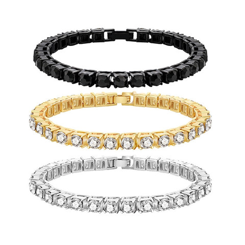 Pulseras de tenis de circonia cúbica para mujer y hombre, pulsera de cristal con cadena de Color dorado y plateado, joyería de moda ► Foto 1/6