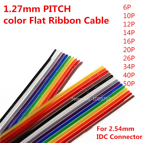 2 metros 1,27mm 10P 14P 16P 20P 26P 34P 40P 50P plano Cable de extensión de cinta de Cable de arco iris DuPont para conexión de 2,54mm ► Foto 1/4