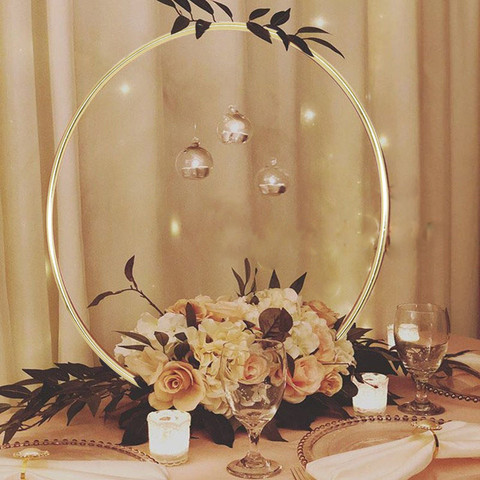 Corona de boda de 10-40cm con anillo de Metal y hierro dorado, guirnalda de mano para novia, decoración de Pascuas, estante de flores artificiales, decoración de fondo para fiesta, aro ► Foto 1/6