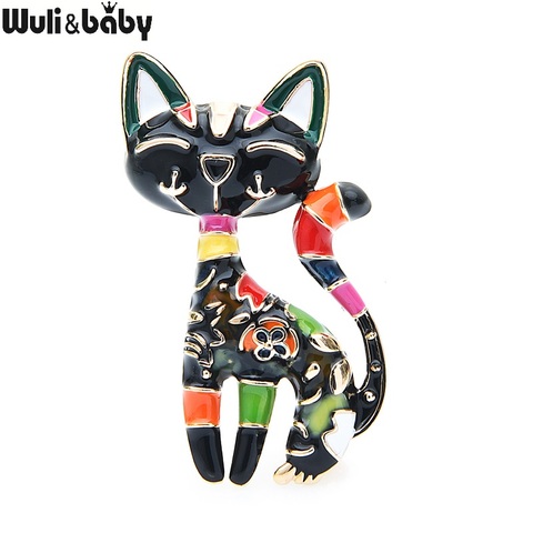 Wuli y flor esmalte broches de gato mujer 2-color estilo de diseñador gato Animal Oficina broche informal pines regalos ► Foto 1/6