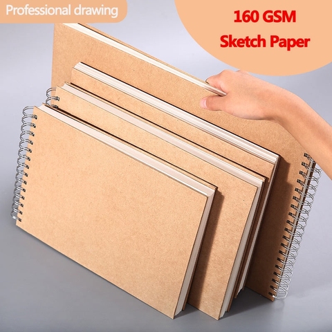 A4/8K/A5/16K caqui Sketchbook cuaderno espiral interior en blanco 160GSM papel de cubierta de papel Kraft material escolar lápiz cuaderno de dibujo ► Foto 1/6