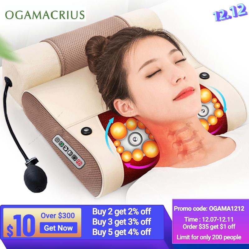 OGAMACRIUS-almohada de masaje 2 en 1, vibrador de calor, dispositivo de Shiatsu para relajación Cervical y corporal, masajeador para espalda y cuello ► Foto 1/6