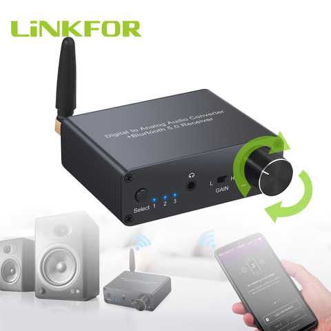 LiNKFOR-Convertidor de Digital a analógico con amplificador de auriculares, DAC, Bluetooth, RCA, 192mm, Audio Jack (no es compatible con APTX), 3,5 kHz DAC ► Foto 1/6