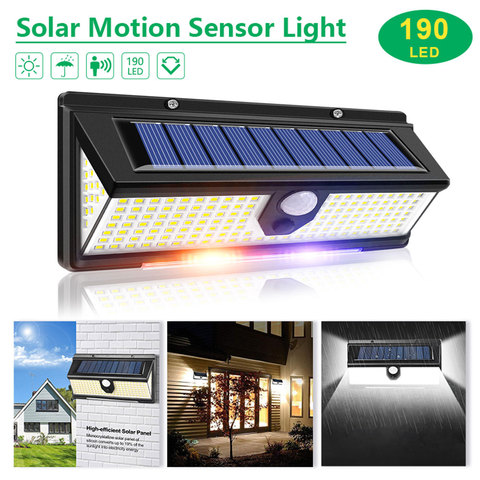 Lámpara Solar para exteriores con Sensor de movimiento PIR, alerta parpadeante, resistente al agua, para Patio, jardín, 190 Luces Solares LED ► Foto 1/1