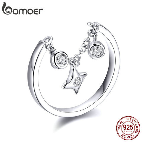 BAMOER-Anillo de plata de primera ley con forma de estrella para mujer, sortija ajustable, plata esterlina 925, Circonia cúbica, zirconia, circonita, zirconita, 2022 ► Foto 1/6