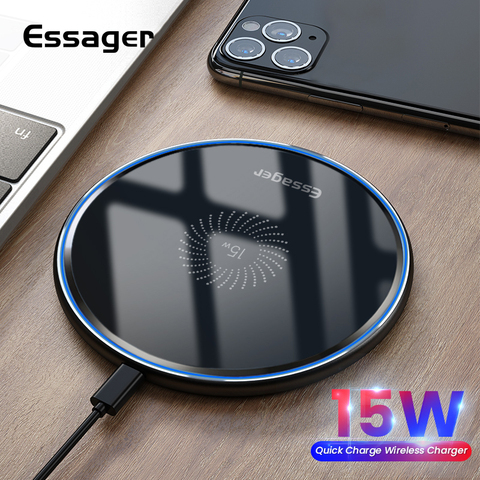 Essager-cargador inalámbrico Qi de 15W, almohadilla de inducción de carga rápida para teléfono iPhone 12, 11 Pro, Max, X, Xiaomi mi 10, Samsung S20 ► Foto 1/6