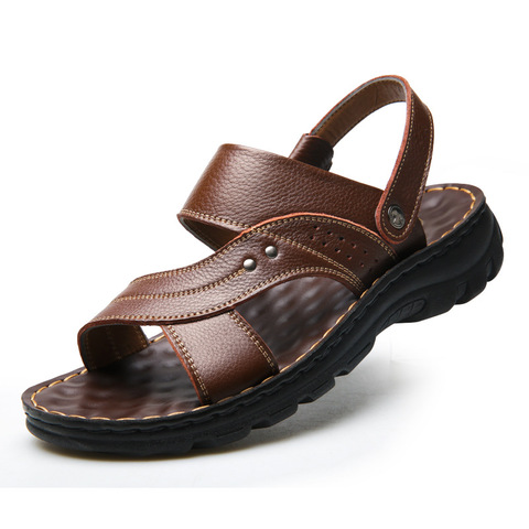 Sandalias de cuero transpirables para hombre, zapatos informales para la playa, suela gruesa, para verano ► Foto 1/5