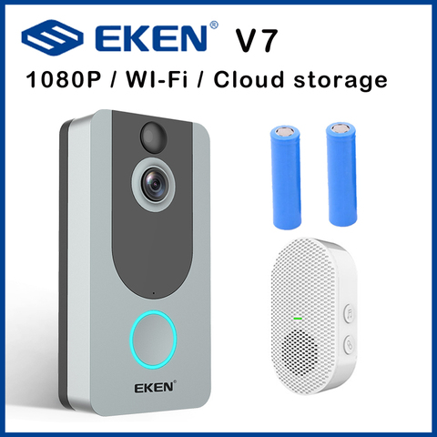 EKEN-timbre de puerta inalámbrico V7, cámara de seguridad inteligente con detección de movimiento, alarma, almacenamiento en la nube, 1080P, wifi, IP ► Foto 1/6