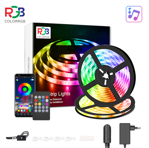 Tira de luces LED RGB 5050 de 15M, sincronización de música, Color cambiante, micrófono incorporado, luces LED controladas por aplicación, luces de cuerda ► Foto 1/6