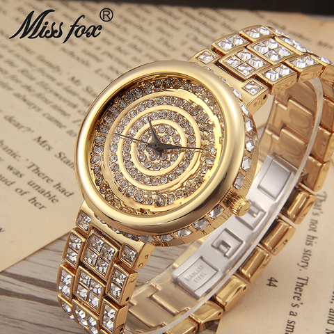 MISSFOX Relojes de lujo de 39mm para mujer, relojes de cuarzo con diamantes de marca superior para mujer, movimiento japonés de acero inoxidable, Bayan Kol Saati ► Foto 1/6