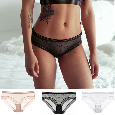 Bragas de encaje para mujer, ropa interior Sexy de cintura baja, bragas suaves transpirables de malla, moda de Bikini para mujer, lencería transparente fina ► Foto 1/6