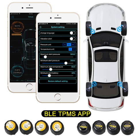 Sensor de Presión de neumático de coche Bluetooth 4,0 5,0, resistente al agua, Android iOS Universal BLE TPMS, alarma externa, sensores de presión de neumáticos ► Foto 1/6