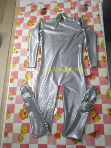 Catsuit de goma de látex de cuerpo completo para hombre, traje Sexy de Catsuit de goma para el cuello plateado para entrada, hecho a medida ► Foto 1/3