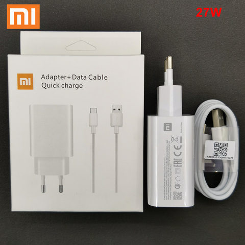 Xiaomi cargador rápido 27W de la UE QC4.0 adaptador de carga rápida cable de tipo c para Mi 11 10 9 Note10 lite Poco F2 X3 Redmi Nota 9 9S K40 Pro ► Foto 1/6