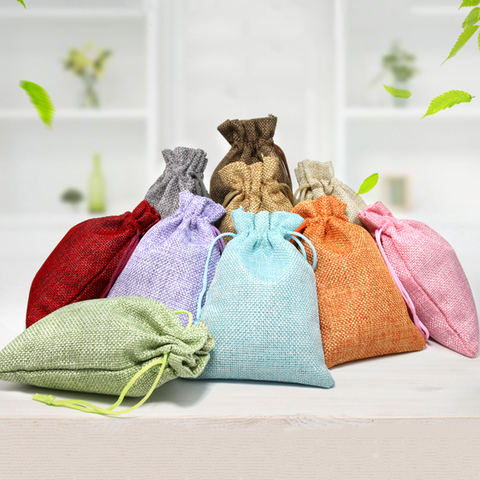 Bolsa con cordón de lino de Yute Natural, bolsa de regalo embalaje con logotipo impreso, joyería de Navidad, precio al por mayor ► Foto 1/6