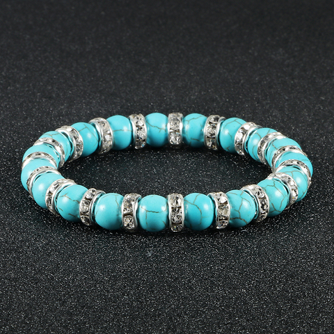 Pulsera de cuentas azules para mujer, brazaletes elásticos de piedra Natural turquesas, de cristal, Yoga, regalos de joyería ► Foto 1/6