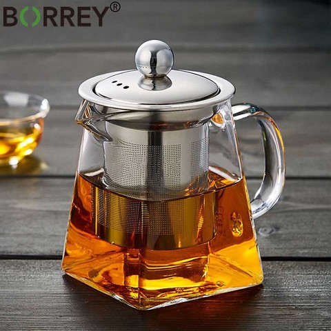 BORREY-TETERA de cristal resistente al calor, con filtro Infusor de té de acero inoxidable, tetera de té de flores, juego de té de kung-fu, Puer Oolong ► Foto 1/6