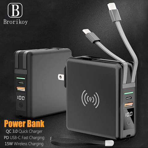 Cargador portátil de 10000mAh, supercargador con Cable QC 3,0 4,0 PD, carga rápida, cargadores inalámbricos de 15W para iPhone, Huawei y Xiaomi ► Foto 1/6