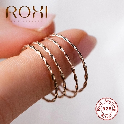 ROXI-Anillos de giro tejido para mujer, Anillos de boda minimalistas, sortija de Plata de Ley 925, joyería de plata redonda 925 ► Foto 1/6