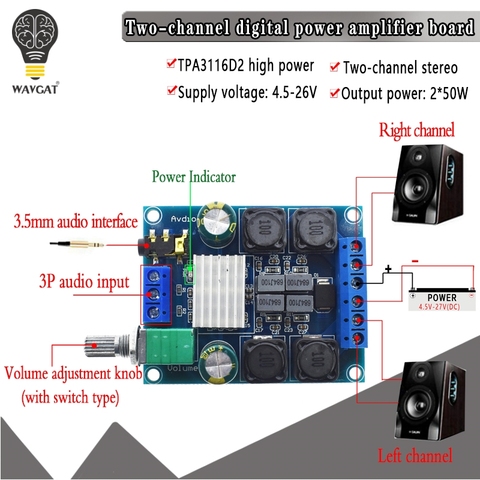 Amplificador de Audio Digital de alta potencia TPA3116 D2 50W x 2, placa amplificadora de música, amplificador estéreo, placa amplificadora de altavoz ► Foto 1/6