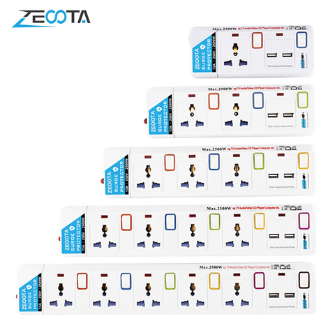 Regleta, enchufe de salida de CA de 1/2/3/4/5 vía Universal, 2 puertos USB, toma de extensión conmutada individualmente, sobrecarga, protección contra sobrecarga ► Foto 1/6