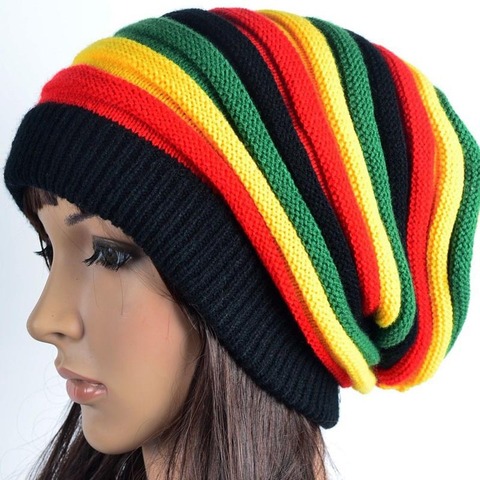 Reggae de Jamaica Gorro estilo Rasta Cappello Hip Pop de invierno de los hombres sombreros de mujer rojo amarillo verde negro de moda de Otoño de las mujeres tapa de punto ► Foto 1/6