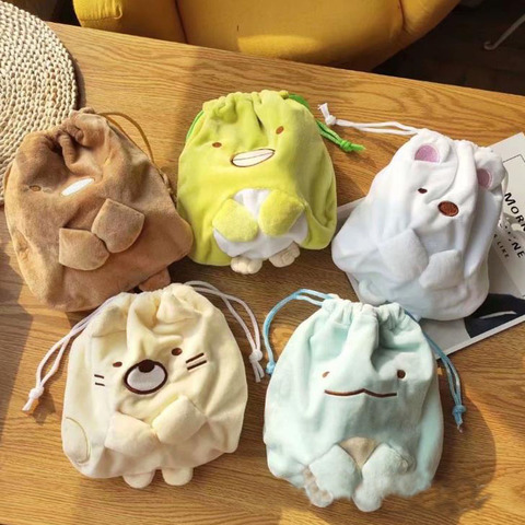 Sumikko Gurashi-Bolsa de almacenamiento suave, 1 Uds. Anime japonés bonito, Bio criatura de esquina, bolsas con cordón, bolsillo, monedero de felpa ► Foto 1/6