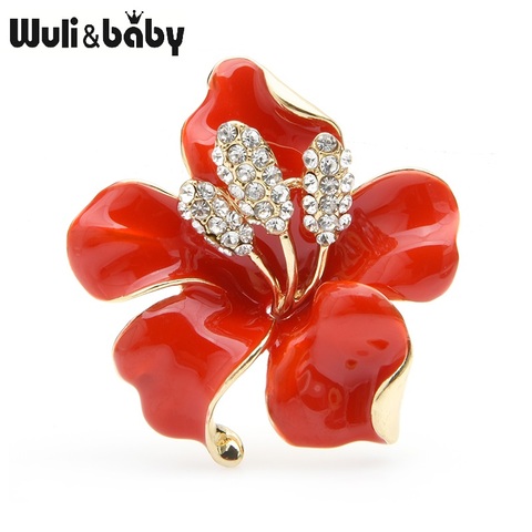 Wuli & baby-broches de flores grandes para mujer, esmalte rojo y azul, aleación de diamantes de imitación, flor, boda, banquete, regalos ► Foto 1/6