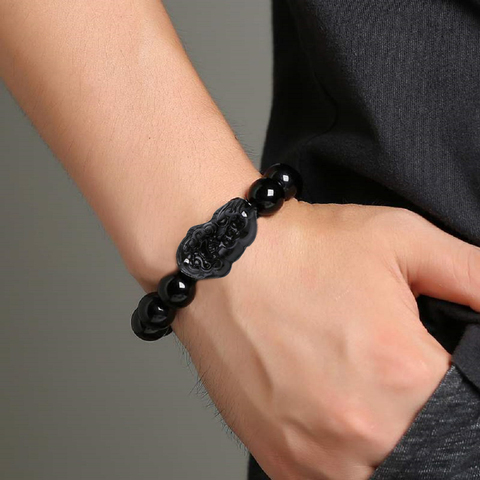 Pulsera Feng Shui de la riqueza, brazalete negro obsidiana Pi Xiu, para atraer la riqueza y la buena suerte ► Foto 1/6