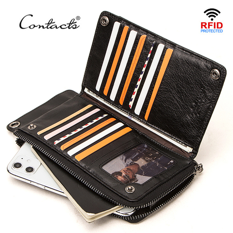 CONTACT'S-billeteras de cuero genuino para hombre, bolso largo informal, con funda para teléfono, tarjetero multifunción, BILLETERA, funda para pasaporte ► Foto 1/6