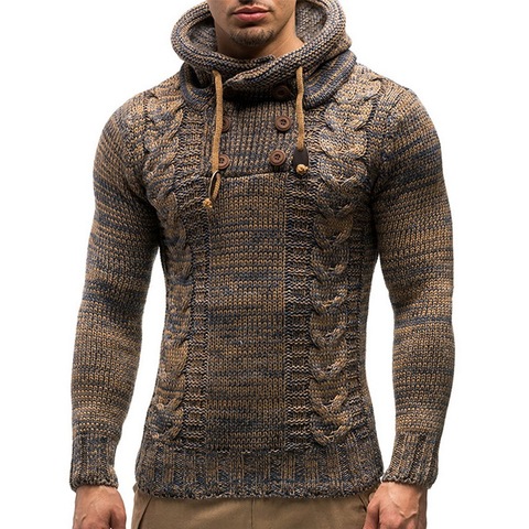 Suéteres con capucha de punto de Color sólido para hombre, jersey de manga larga con cuello redondo, camisetas ajustadas para Otoño e Invierno 2022 ► Foto 1/6