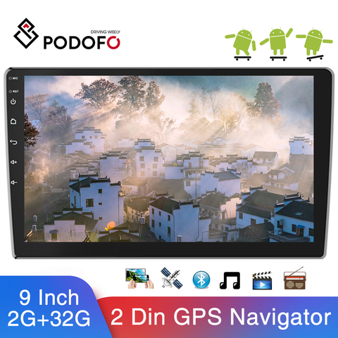 Podofo-Radio Multimedia con GPS para coche, Radio con reproductor, Android, 9 pulgadas, 2Din, estéreo, Bluetooth, WIFI, Mirrorlink, MP5 ► Foto 1/6