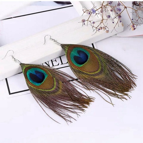 Pendientes colgantes de plumas de pavo real bohemio para mujer, aretes de borla Vintage hechos a mano 2022 ► Foto 1/6