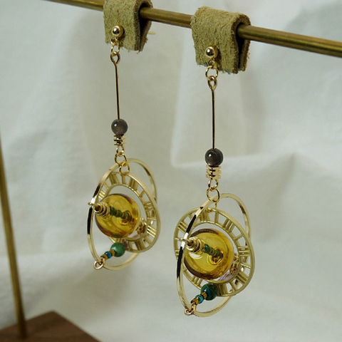 Pendientes colgantes originales de planeta para mujer, aretes de Dop de bola de cristal hechos a mano, difíciles, pendientes de joyas ► Foto 1/6