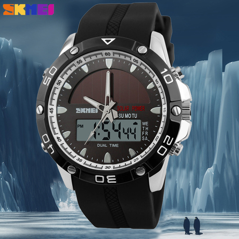 SKMEI-Reloj deportivo de pulsera con pantalla doble para hombres, cronógrafo de cuarzo con cronómetro militar, impermeable, con alarma, moda de lujo masculina ► Foto 1/6