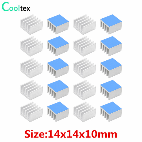 Disipador térmico de aluminio, disipador de calor de refrigeración para Chip electrónico Raspberry pi IC con cinta conductora térmica, 20 piezas, 14x14x10mm ► Foto 1/6