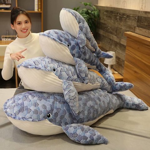 Peluche de ballena Tamaño gigante de 50-110cm para niños, peluche de tiburón azul, almohada suave ► Foto 1/6