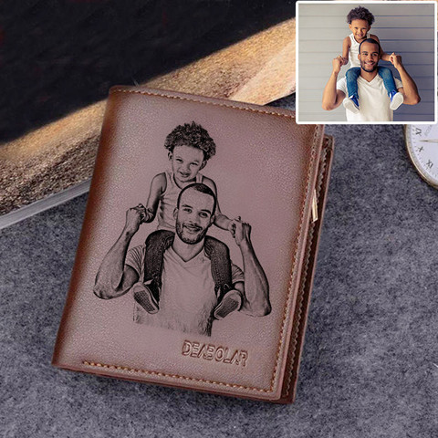 Los hombres con cremallera Interior bolsillo monedero grabado personalizado foto cita textual carteras monedero personalizado, regalo de día del padre de los hombres lo ► Foto 1/6