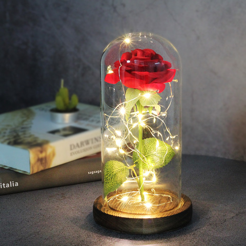 Rosa eterna Artificial con luz LED, Funda de cristal de La Bella y La Bestia, decoración navideña para el hogar, regalo de San Valentín para el día de la madre ► Foto 1/6