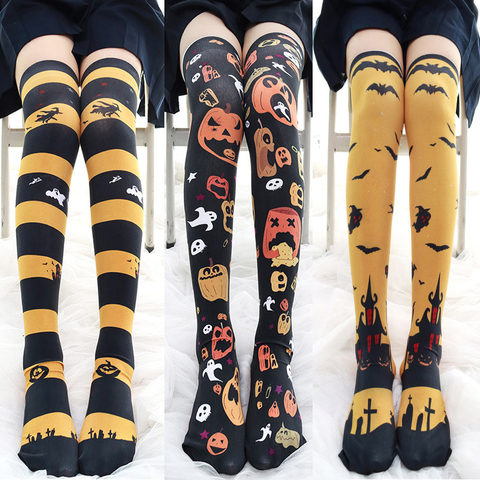 Medias del Día de las brujas Ghost Pumpkin Bat Cartoon góticas Lolita calentadores de piernas Cosplay Horror Anime muslo calcetines altos por encima de la rodilla ► Foto 1/6