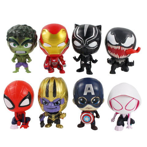 8 Uds 8cm infinito guerra figuras de Avengers Thanos Hulk Thor hierro hombre Pantera Negra Capitán América Spiderman veneno Gwen modelo Juguetes ► Foto 1/6