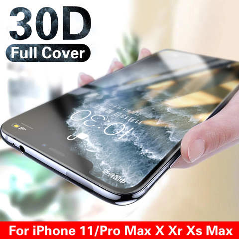 Protector de cristal templado 30D para pantalla de móvil, cubierta completa de vidrio templado para iPhone XR X XS 6s 7 8 plus 11 Pro Max SE ► Foto 1/6