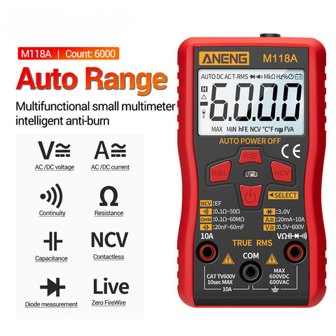 ANENG-Mini multímetro Digital M118A, probador automático de valores eficaces verdaderos, medidor de Tranistor con NCV, retención de datos, linterna de 6000 recuentos ► Foto 1/6