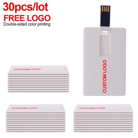 30 unids/lote alta velocidad blanco tarjeta de crédito USB 2,0 Flash Drive Pendrive tarjeta de memoria 1 GB 2GB 4GB 8GB 16GB 32GB 64GB para regalos logotipo personalizado ► Foto 1/6