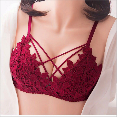 Bralette Sexy con bordado Floral de encaje para mujer, lencería Sexy, cómodo y sin costuras, sujetador ajustado, ropa interior de realce inalámbrica ► Foto 1/6